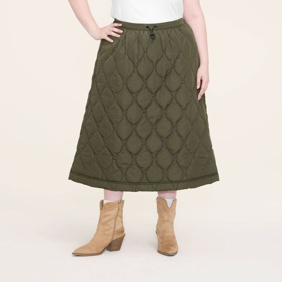 Woolrich - Women's Quilted Midi A-Line Skirt - Woolrich Olive Olive Green - Picture 2 of 3